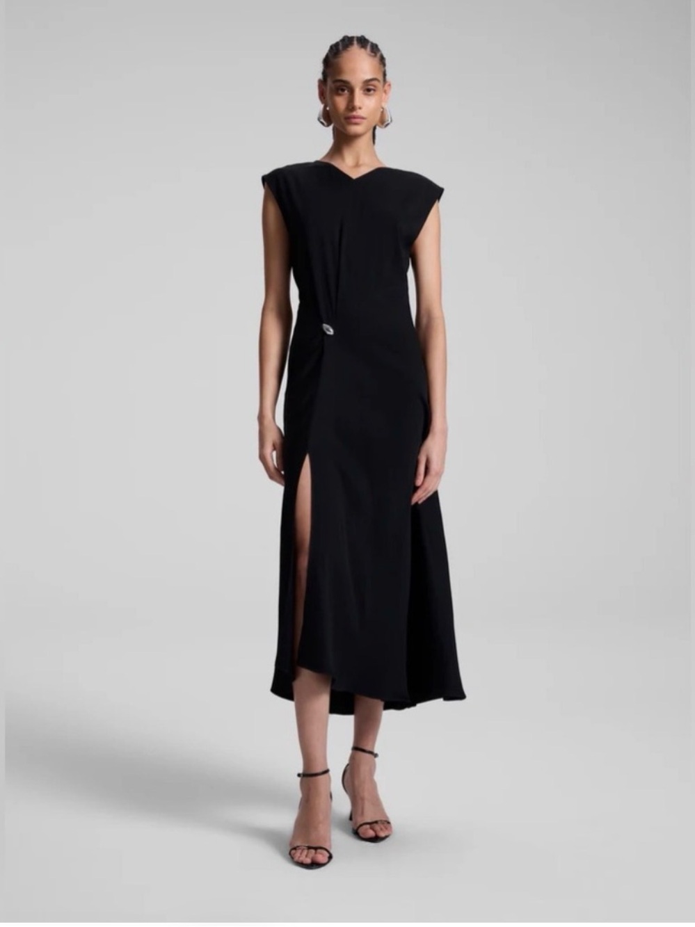 A.L.C Mary dress Elegant Black Women's V-Neck Dress with Side Detail